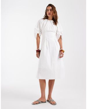 & Other Stories Volume Cinch Sleeve Midi Dress - White