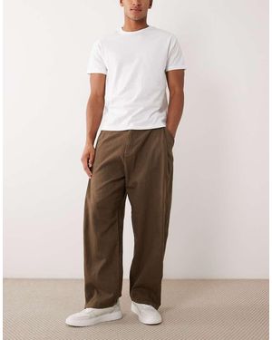 Bershka Super baggy Trousers Linen Blend - Natural