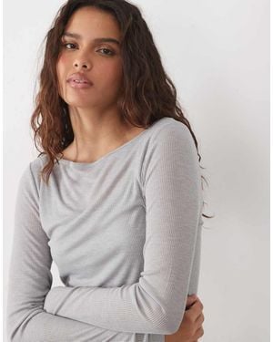 Abercrombie & Fitch Top De Manga Larga Superpuesto Semitransparente En Jaspeado - Gris