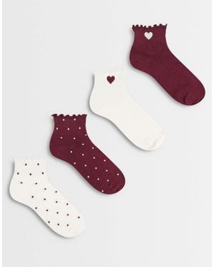New Look 4 Pack Of Heart And Polka Dot Frill Top Socks - Pink