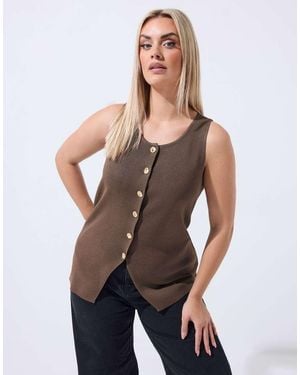 Yours Clothing Knitted Vest Top - Brown