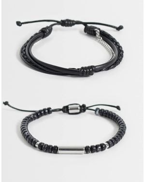 ASOS 3er-pack schwarze armband mit perlen und zugband-kettenarmband - Grau