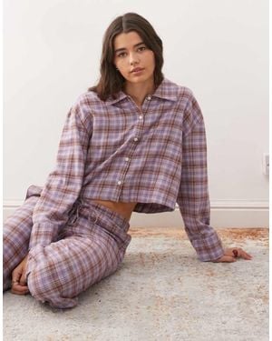 Monki Mix And Match Flannel Pyjama Shirt Top - Purple