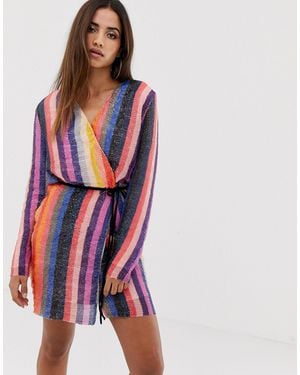 Club L London Club L Wrap Striped Sequin Mini Dress - Multicolour