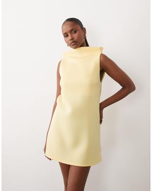 ASOS High Slash Neck Mini Dress With Trim Back Detail - Natural