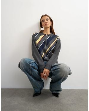 TOPSHOP Knitted Asymmetric Stripe Jacket - Blue