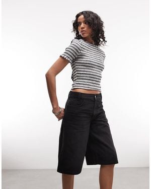 Collusion Pantalones Cortos Negro Lavado De Corte Skater Alargado De