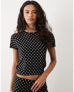 Mango Feria Compact Knit Short Sleeve Top Co-Ord - Black