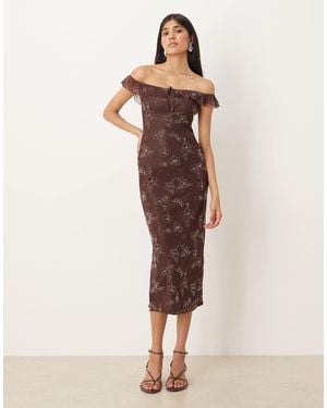 Motel Catrin Off Shoulder Midaxi Floral Dress - Natural