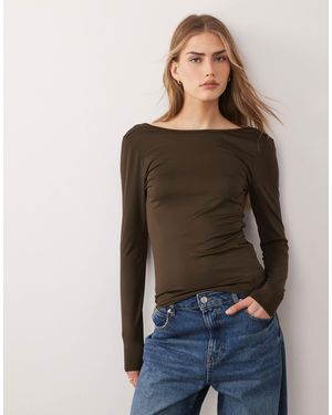 Threadbare Slinky Long Sleeve Top - Brown