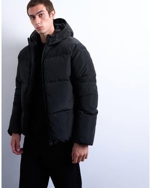 TOPMAN Textured Puffer Jacket - Black