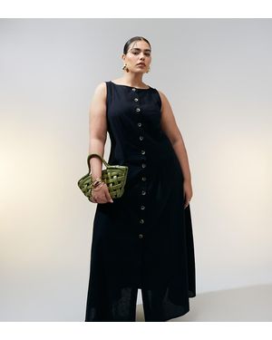 ASOS Asos Design Curve Slash Neck Button Down Waistcoat Maxi Sundress - Black