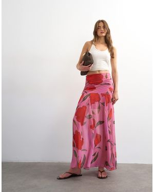 TOPSHOP Floral Drop Waist Full Circle Skirt - Pink
