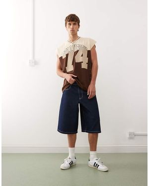 Collusion Pantaloncini Di Jeans Ampi Stile Skater Lavaggio Rinsewash Con Cuciture A Contrasto - Blu