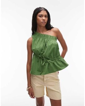 TOPSHOP Aangerimpelde Top Met Blote Schouder - Groen
