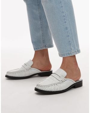 TOPSHOP – anna – flache pantoletten aus leder - Blau