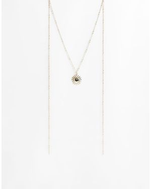 ASOS Necklace With Sun Pendant And Dash-dot Chain Details - White