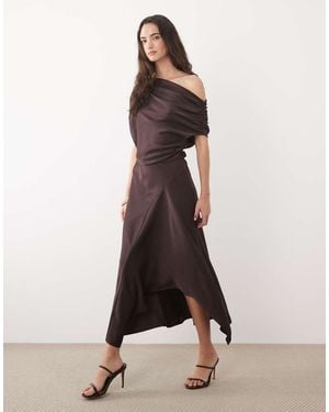 Mango Off Shoulder Asymmetric Hem Maxi Dress - Natural