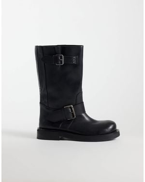ASOS Bottes biker montantes à enfiler au genou en cuir - Noir
