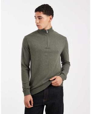 Only & Sons Quarter Zip Knitted Jumper - Grey