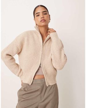 SNDY'S Knitted Funnel Neck Double Zip Jumper - Natural
