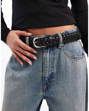 Vero Moda Leather Plait Detail Belt With Silver Buckle - Grey