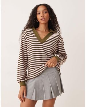 ASOS – weiches rugby-oberteil mit oversize-passform und streifen - Braun