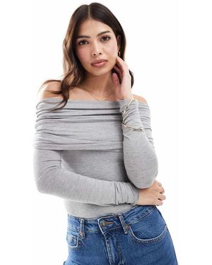 Miss Selfridge Body A Maniche Lunghe Scuro Mélange Con Scollo Alla Bardot - Grigio