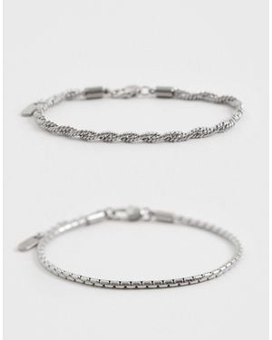 ASOS – farbene armbänder aus wasserfestem edelstahl im verdrehten kordel- und kettendesign, 2er-pack - Natur