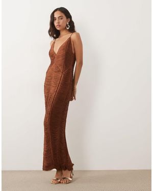 ASOS Paneled V Neck Cami Fringe Midi Dress - Brown