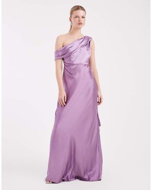 Six Stories Bridesmaid One Shoulder Drape Detail Satin Maxi Dress - Purple
