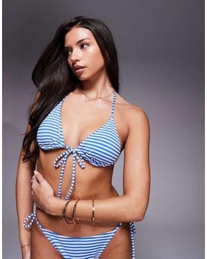 Candypants Triangle Bikini Top With Tie Front - Blue