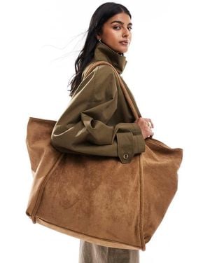 PASQ Faux Suede Slouch Large Tote Bag - Brown
