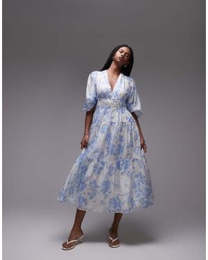 & Other Stories Midaxi Dress With Volume Sleeves And Shirred Bodice Detail - Grey