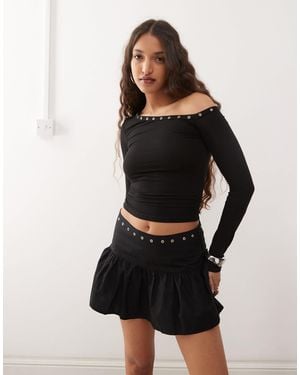Motel Noraba One Shoulder Top With Eyelets - Black