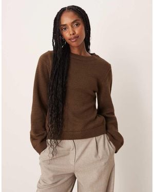 ASOS Knitted Crew Neck Jumper With Tie Waist - Brown