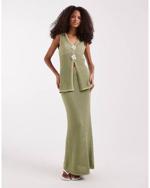 Pretty Lavish Gonna Lunga Traforata Con Spilla Fiore - Verde
