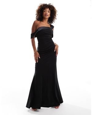 Goddiva One Shoulder Satin Band Maxi Dress - Black