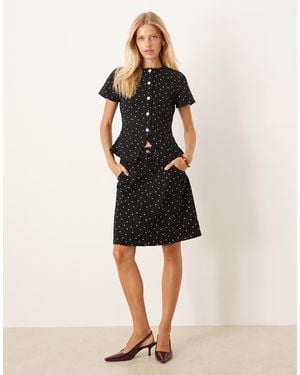 ASOS Awkward Length Denim Skirt With Mini Polka Dots - Black