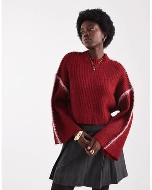 Native Youth Seam Detail Cropped Sweater - Red