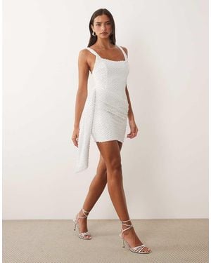 Oh Polly Embellished Square Neck Draped Detail Mini Dress - Natural