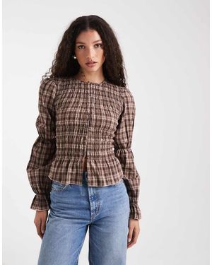 Daisy Street Blusa Arricciata A Quadri A Maniche Lunghe
