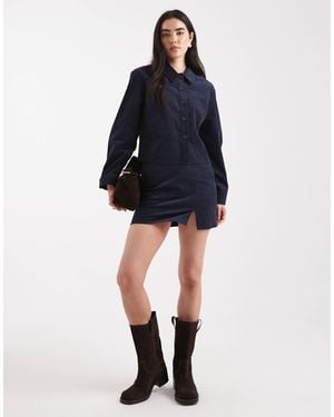 ASOS Split Front Corduroy Co-ord Mini Skirt - Blue