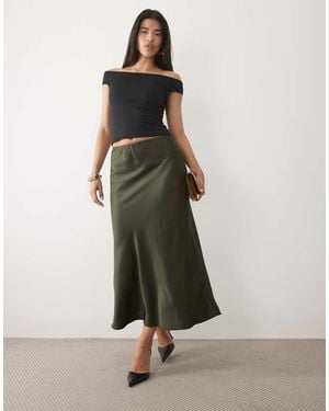 Nobody's Child Eton Satin Mid Rise Elasticated Waist Midi Skirt - Green