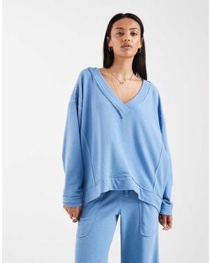 Free People Staycation V-neck Pullover Sweat Top - Blue