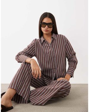 New Look Co-ord Stripe Longline Shirt - Brown