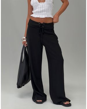 Princess Polly Raymonde Linen Blend Removable Belt Wide Leg Pants - Black