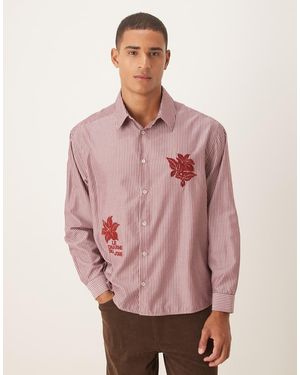 ASOS Camisa A Rayas Extragrande Con Detalle Floral Bordado De Popelina De -Rojo - Rosa