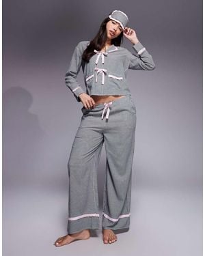 River Island Gingham Frill Collar Pyjama Set - Grey