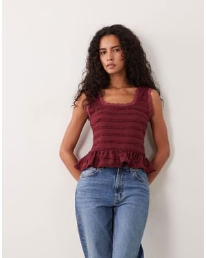 Miss Selfridge Square Neck Textured Top With Peplum Hem